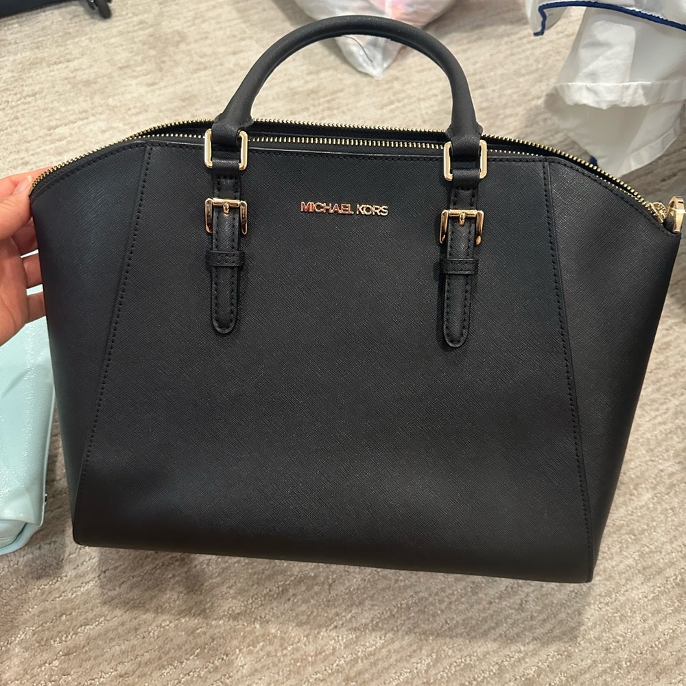 Michael Kors Black Satchel with Gold Accents